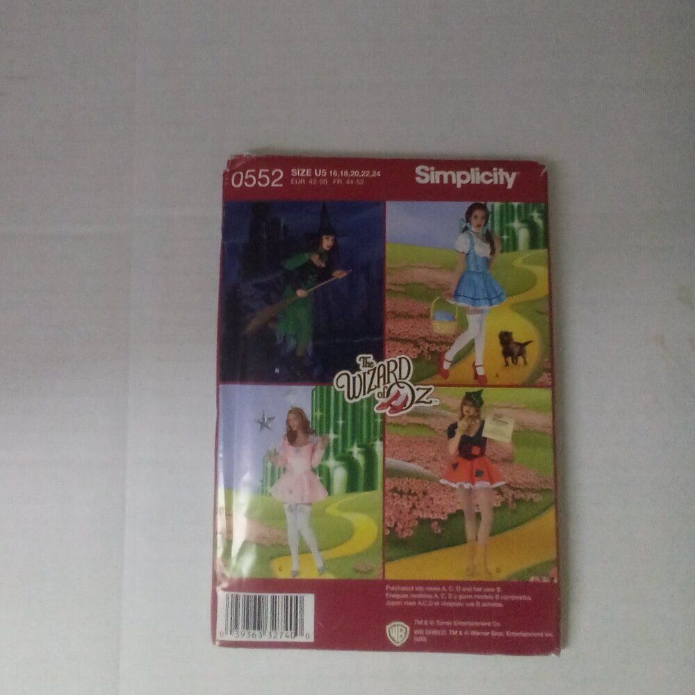Simplicity Sewing Pattern Costume Wizard Of Oz Women 16-24 Uncut